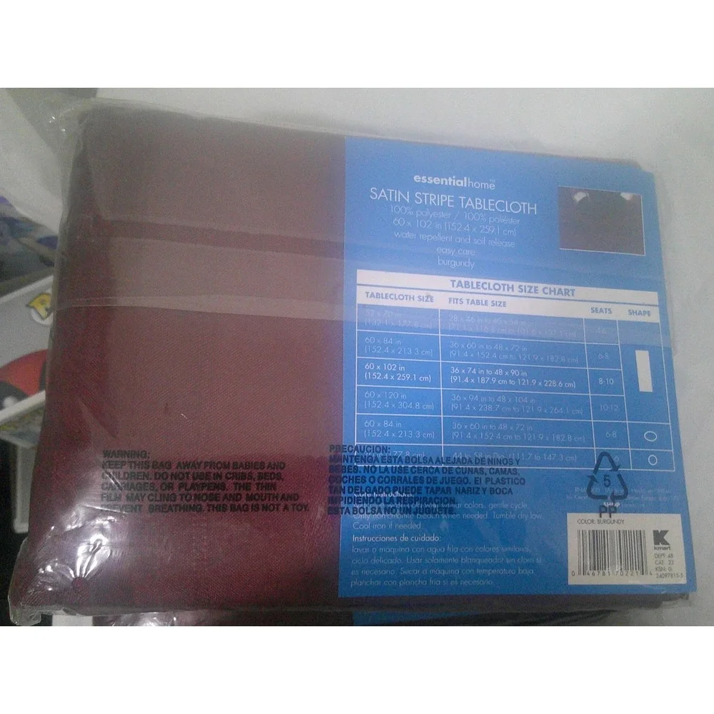 Set of 2 Essential Home Burgundy Satin Striped Rectangular Tablecloths